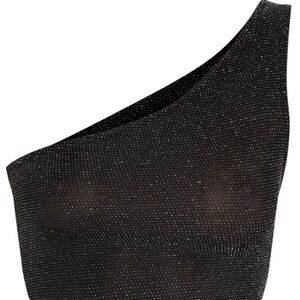 BLACK GLITTER ONE SHOULDER CROP TOP